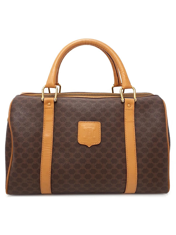 Celine Macadam Mini Boston Bag Coated Canvas Dark Brown Handbag Women’s #TB3615