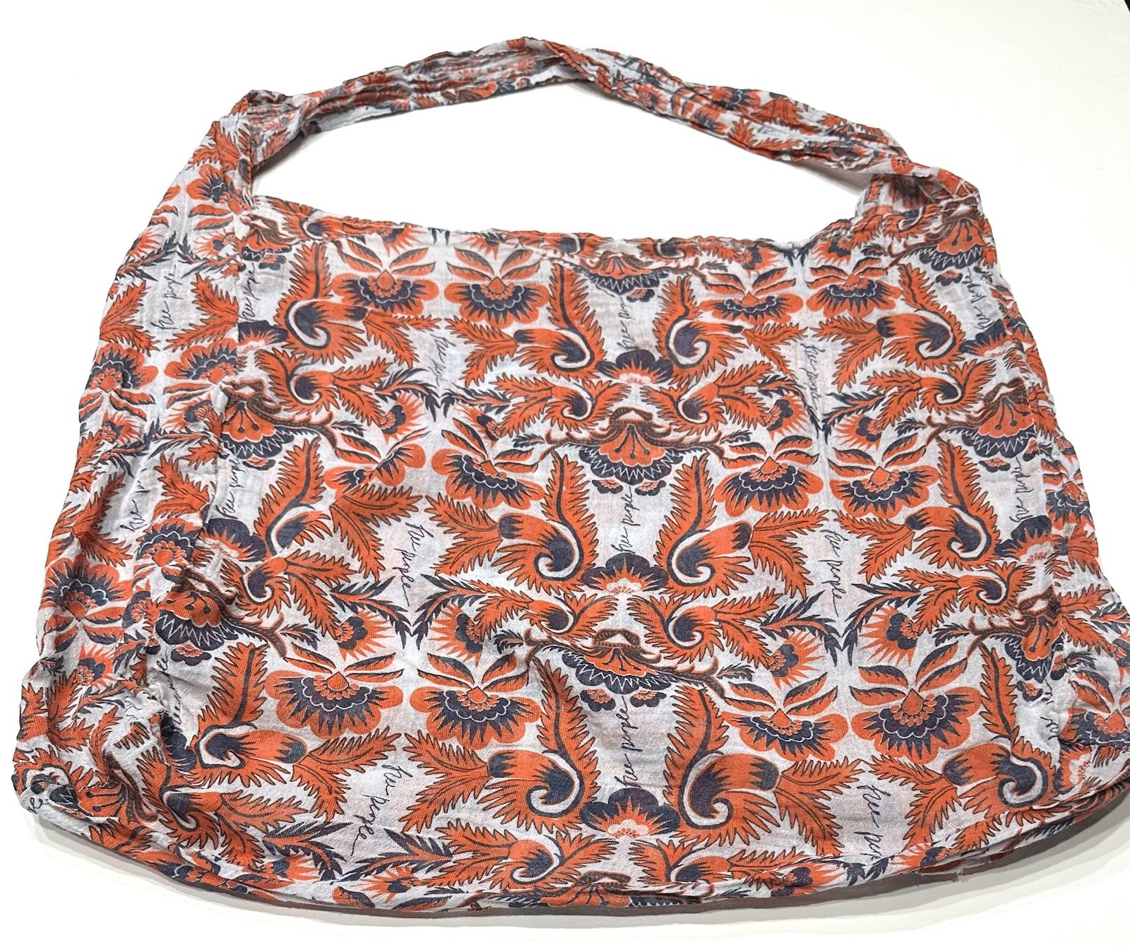 Free People Tote FP Bag Orange Floral Guaze Travel Shopping Boho Beach Vacation