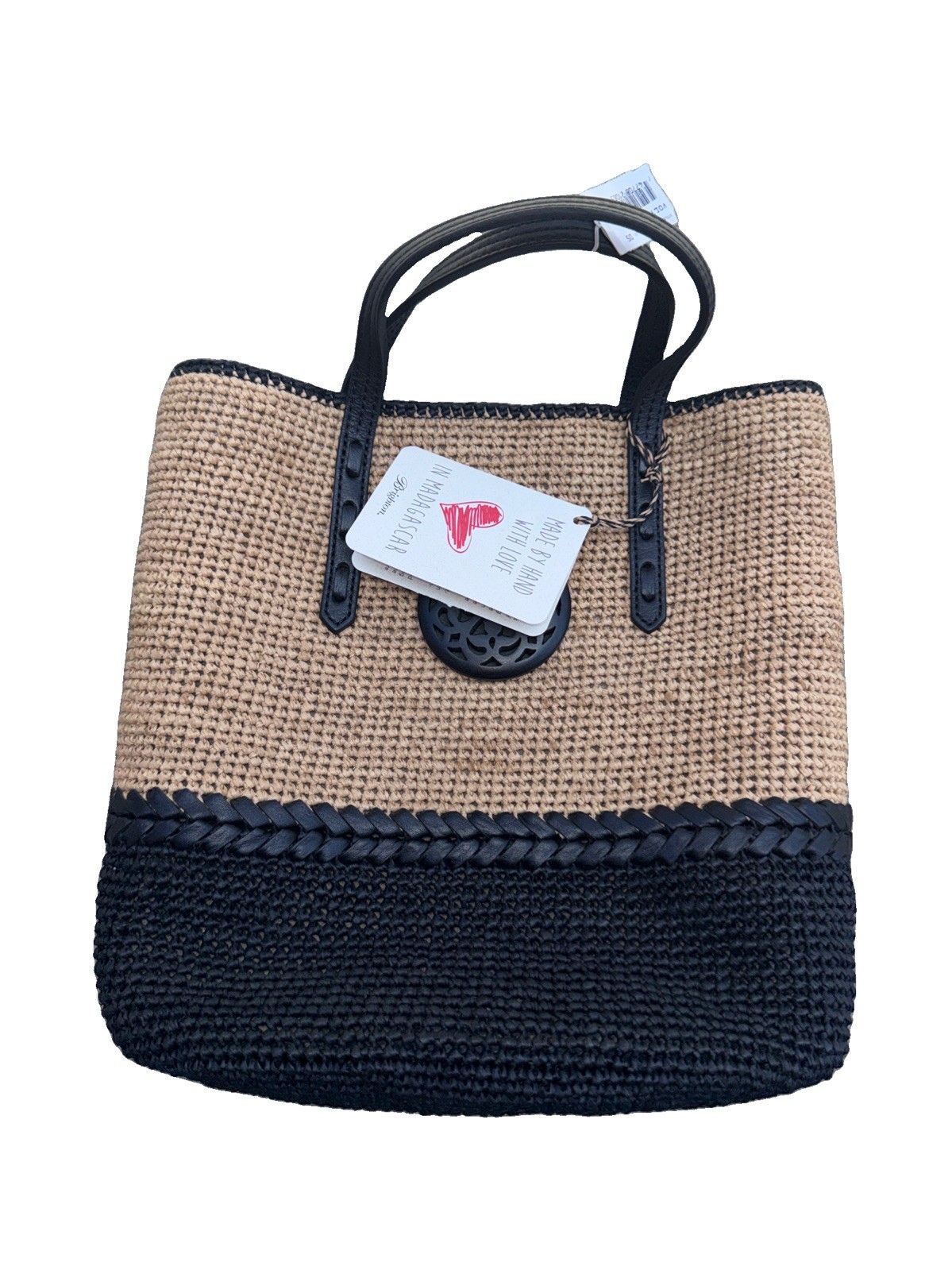 BRIGHTON Madagascar Voltera Black Raffia Straw Tote – Ferrara Collection – new