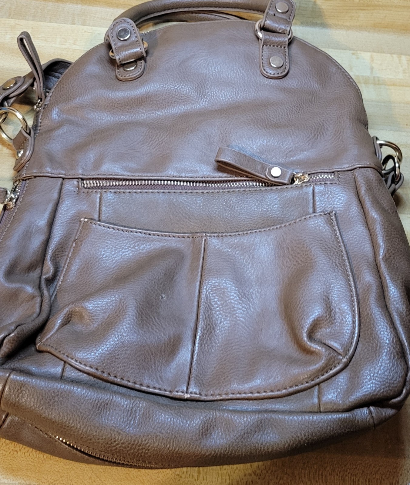 Coco + Carmen Women’s Brown Leather Olive Green Fleece Gold Shoulder Bag Purse