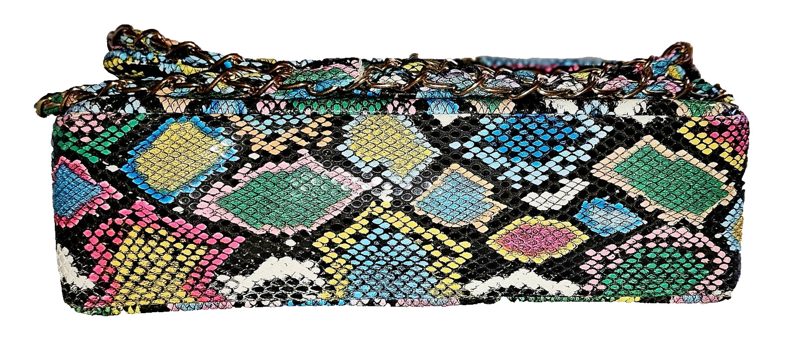 FASHION NOVA MULTI-COLOR EMBOSSED SNAKEESKIN PATTERN SM DOUBLE CHAIN HANDLE BAG