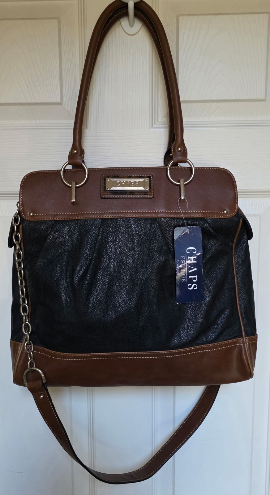Chaps Women’s Black & Brown Multi-Pocket Faux Leather Shoulder Purse Bag
