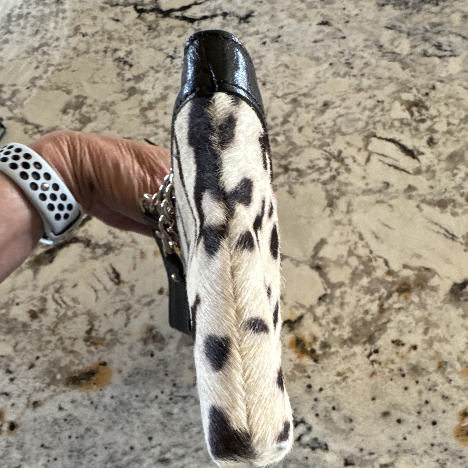 Coach Animal Print Zip Wristlet Pouch Clutch w/ Wrist Strap Beige Black