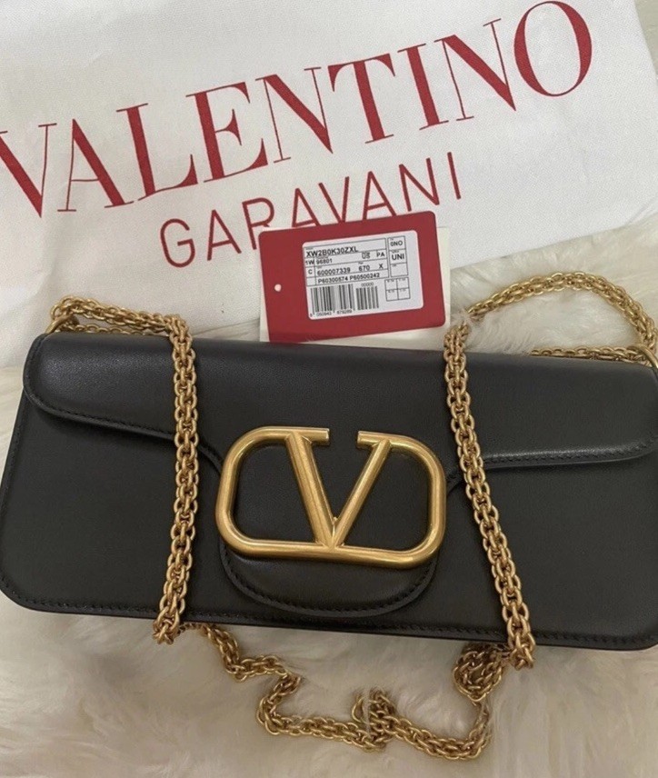 Valentino Garavani Black Shoulder Bag Gold V Logo Chain Strap Dust Bag Card