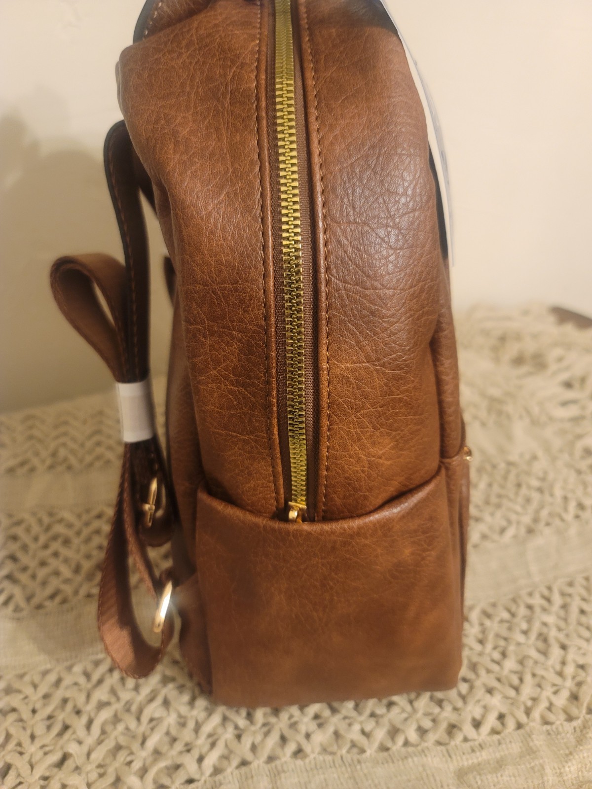 DS Bags Brown Solid Backpack Top Handle Zip Closure Front Zip Pocket Gold HW