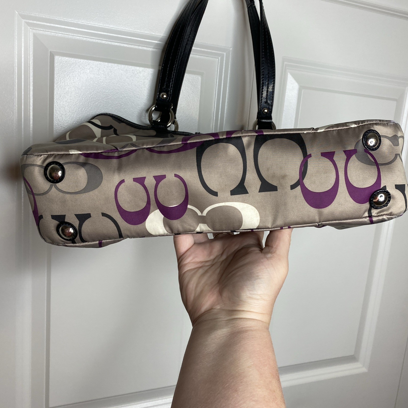 Coach Op Art Logo Print Nylon/Leather/ Fabric Shoulder Bag 2012 E1282-F19458