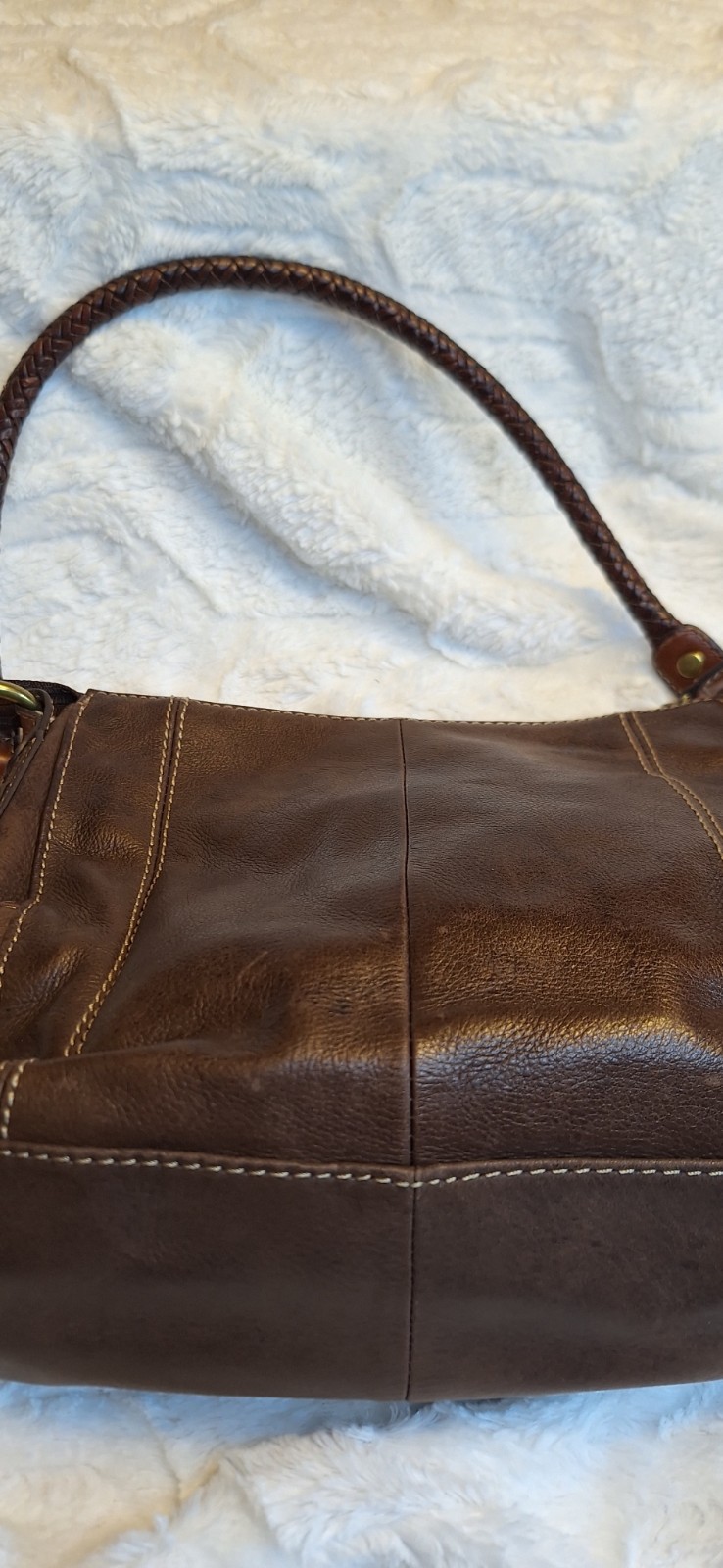 VTG Fossil Brown Leather Braided Handle Purse Shoulder Bag 75082