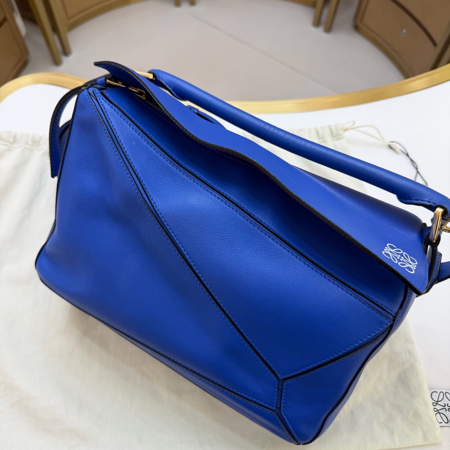 Loewe Puzzle Medium Bright Blue Smooth Calfskin Leather Crossbody Handbag Duty P