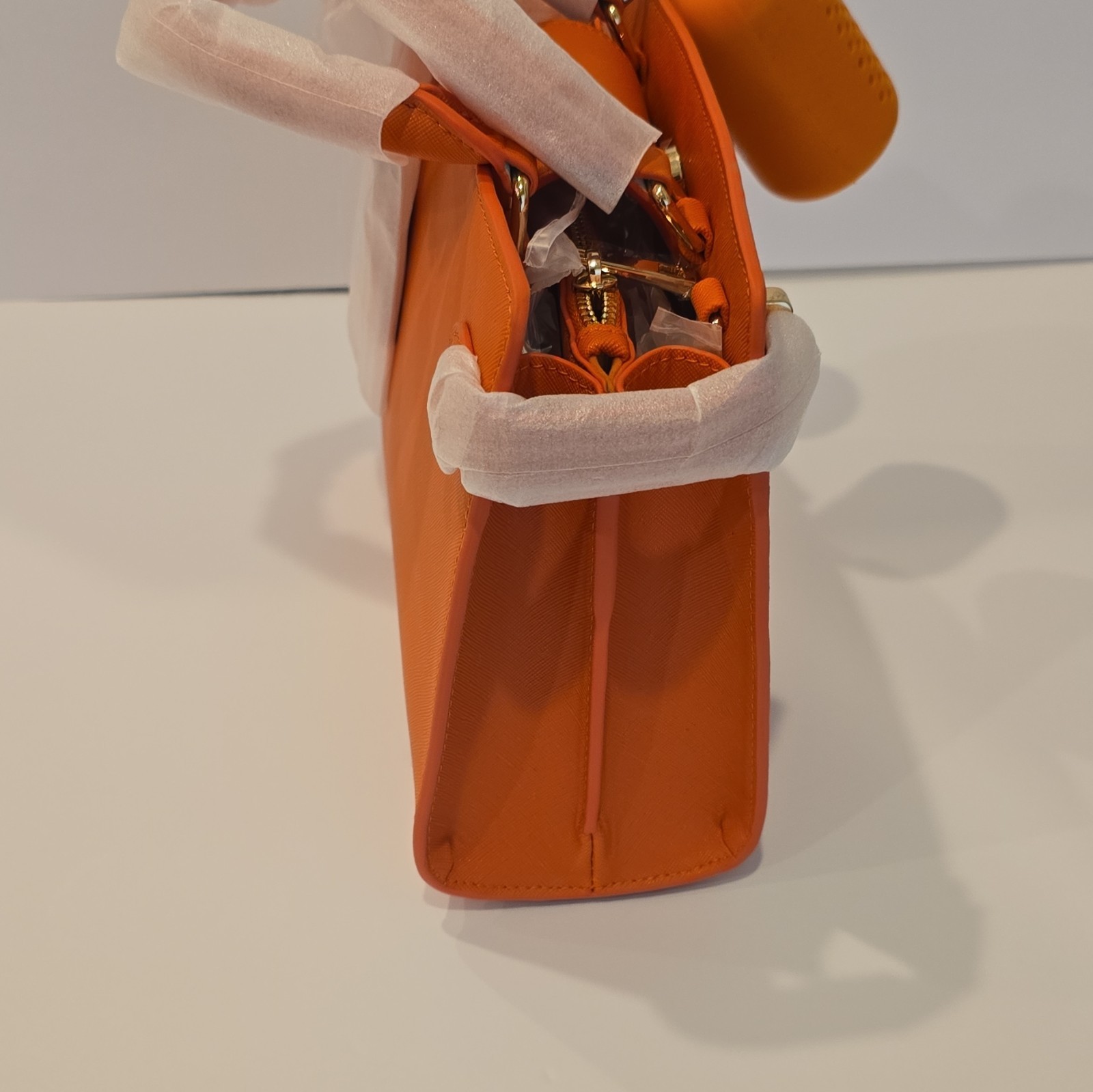 sbtpg Orange Zip Satchel Top Handle Bag w/ Bag Charm, Hangtag, Inner Pockets