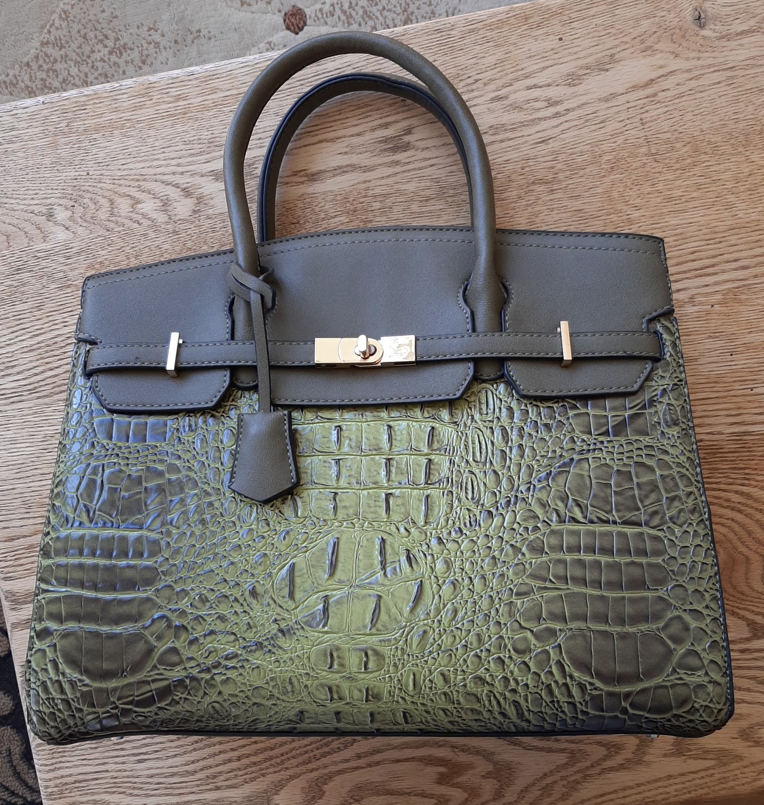American Bee Olive Green Faux (Vegan) Leather Large Satchel