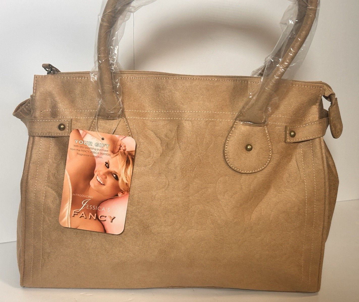 Jessica Simpson Fancy Tan Faux Suede Tote Shoulder Handbag New With Tag