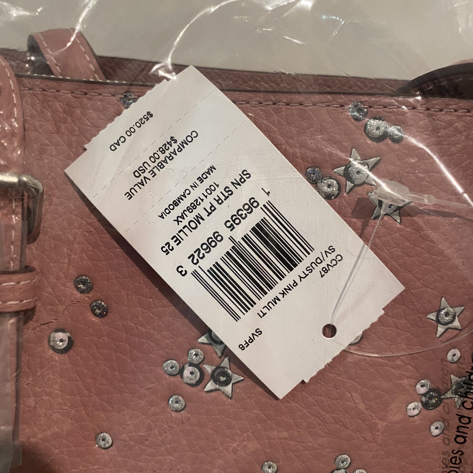 Coach Mollie Tote Bag 25 With Star Print CCV87 Dusty Pink NWT 100% Authentic