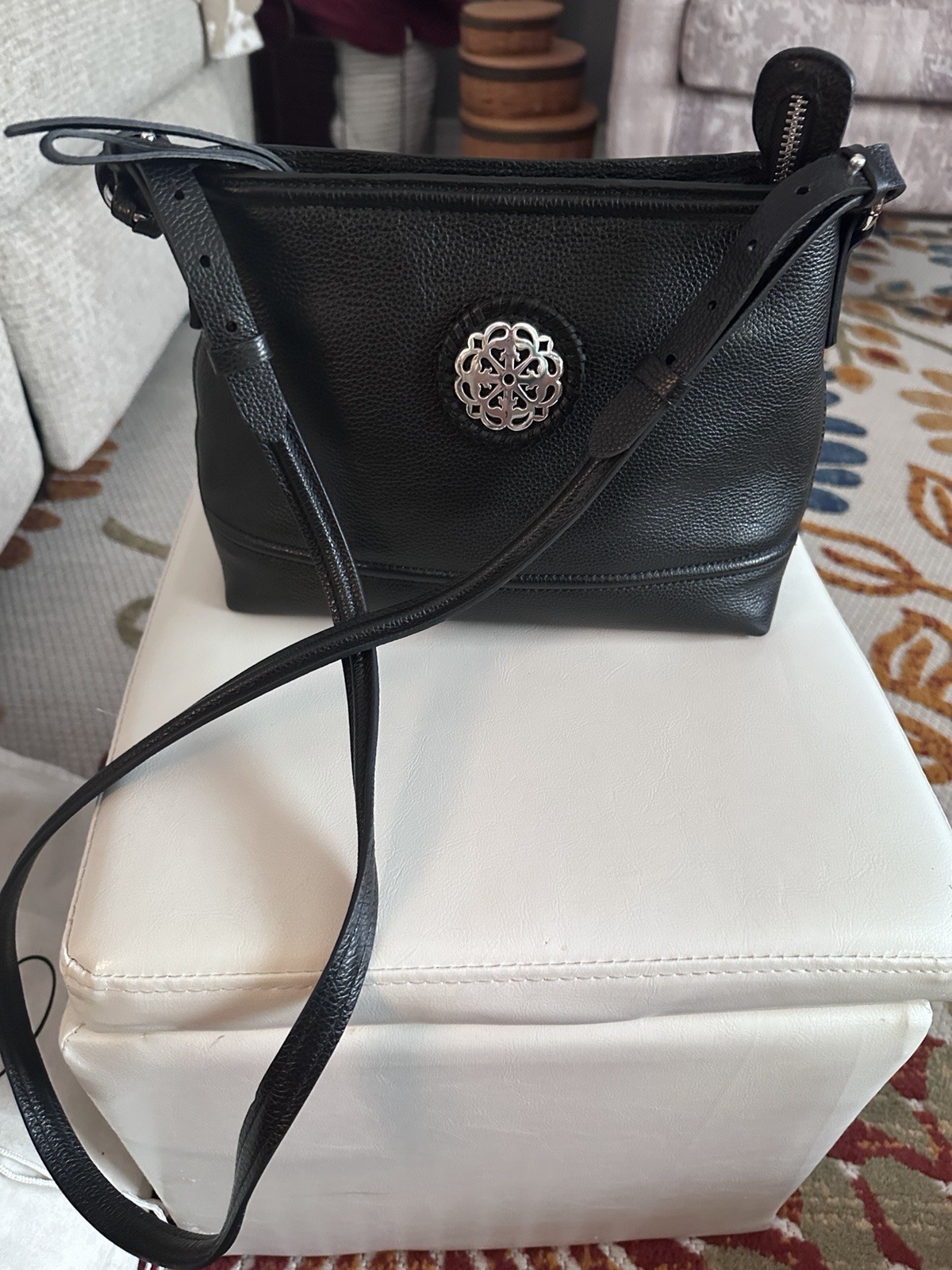 BRIGHTON FERRARA COLLECTION LORELLA BLACK LEATHER SHOULDERBAG SATCHEL