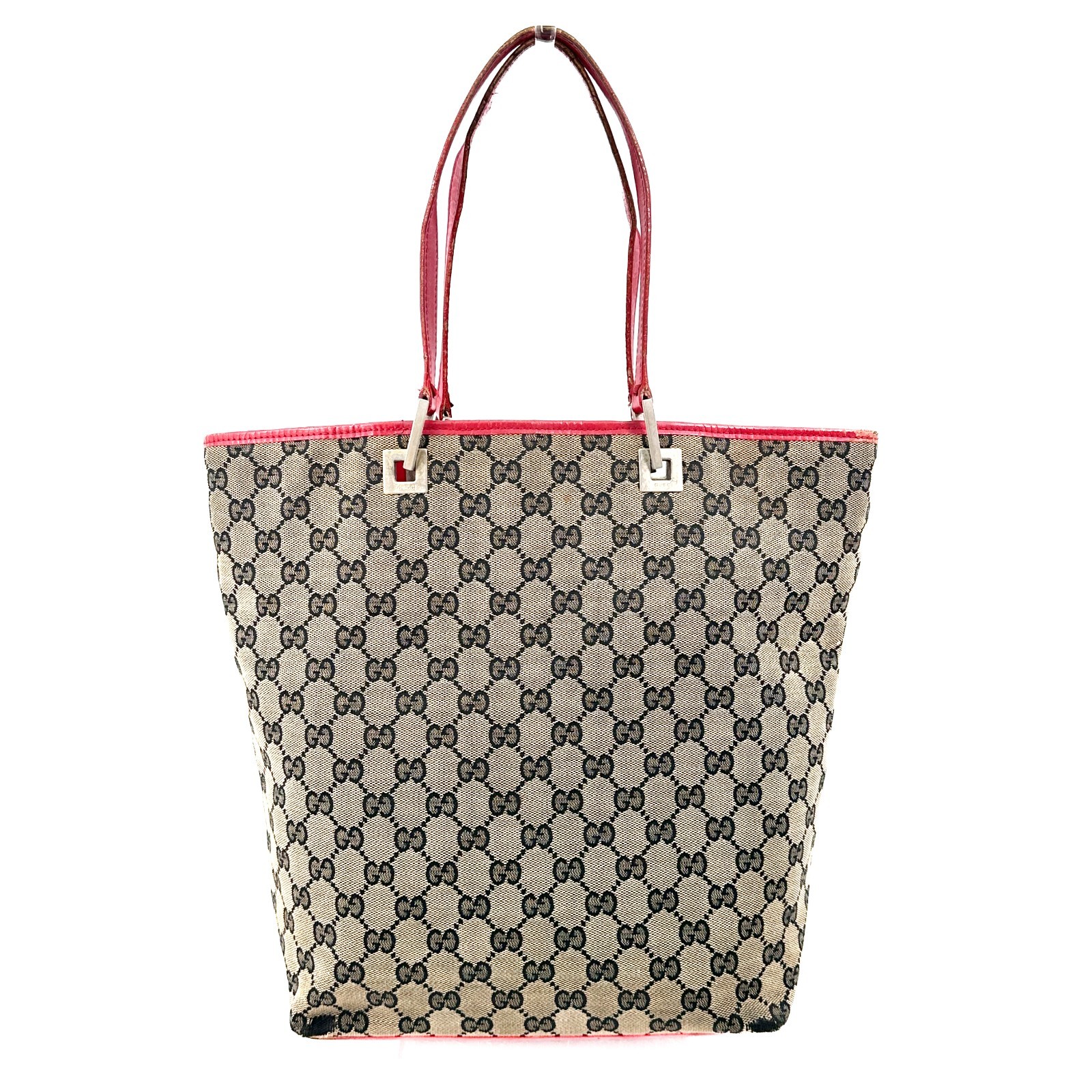 GUCCI GG Canvas Leather Tote Bag Hand bag 002.1098 Red Gray Authentic
