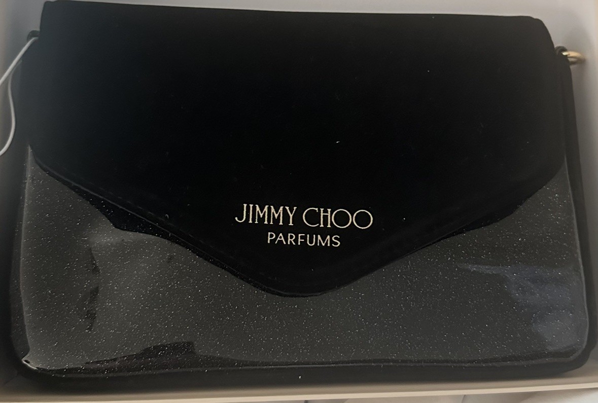 Jimmy Choo Parfums Black Velvet Shoulder Bag with gold chain