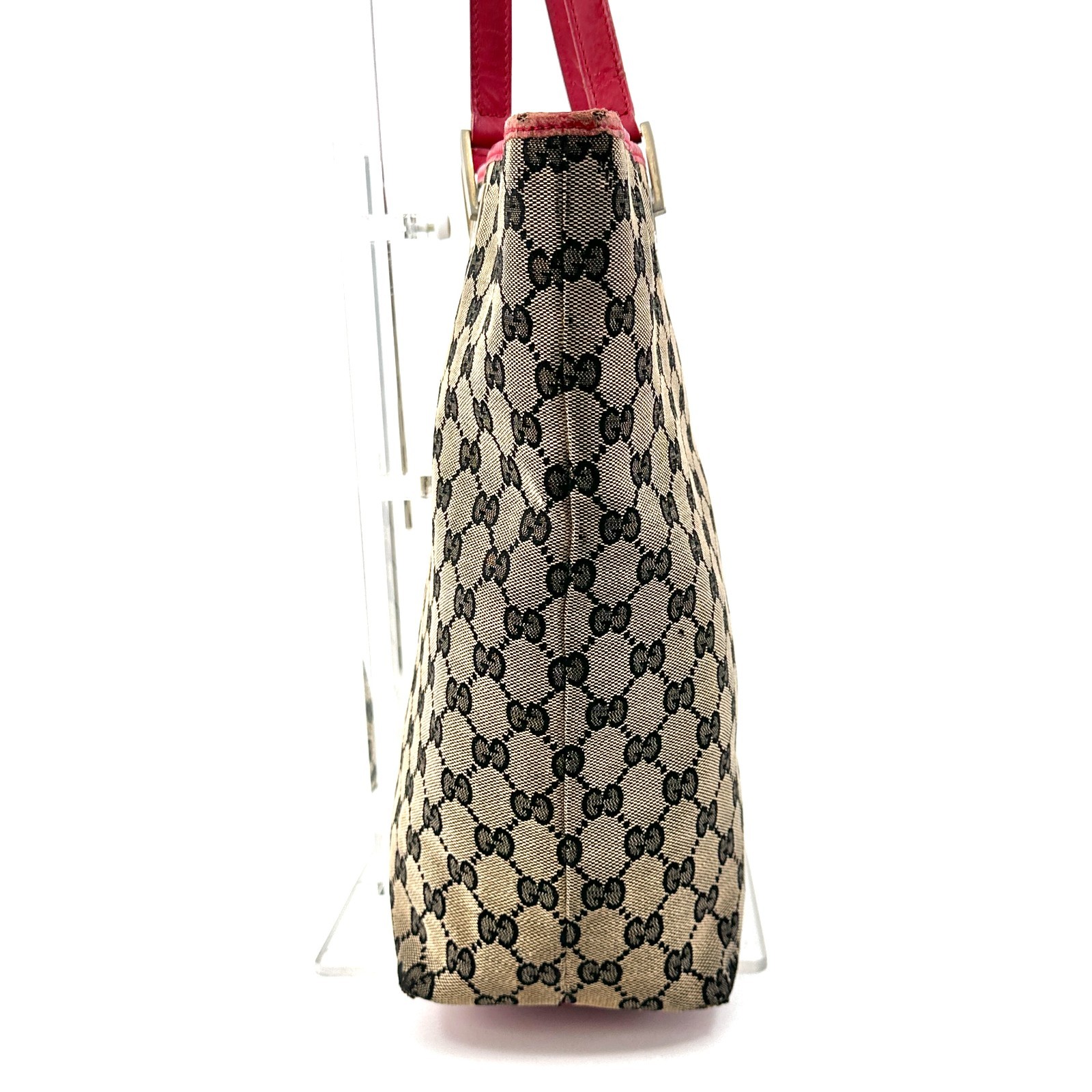 GUCCI GG Canvas Leather Tote Bag Hand bag 002.1098 Red Gray Authentic
