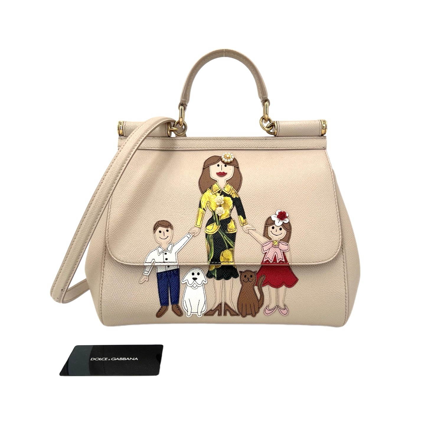 Dolce&Gabbana Sicily Family Medium Beige Crossgrain Calfskin Top Handle Crossbod
