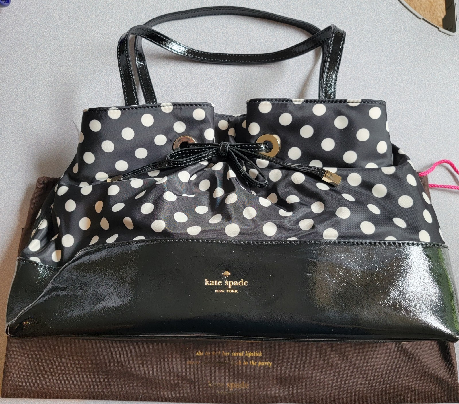 Kate Spade West Valley Maryanne Polka Dot Tote Nylon Patent Bag With Dust Bag