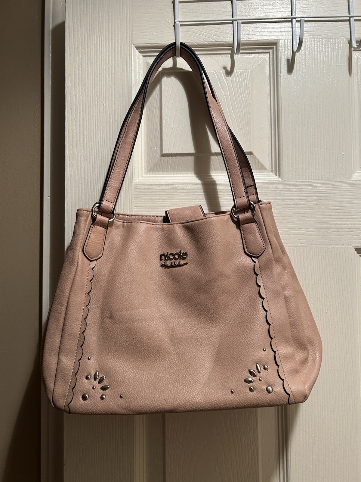 Nicole Miller Pink Women’s Shoulder Bag Solid Double Handles Logo Cut-Out