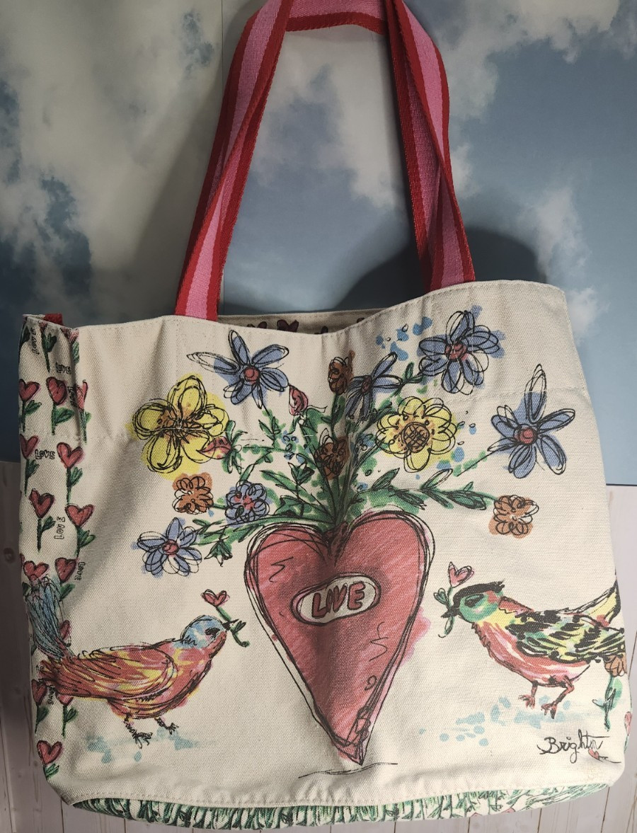 Brighton Love Tote Bag Canvas Large 16 x 13 inches, open on top, inside pouch