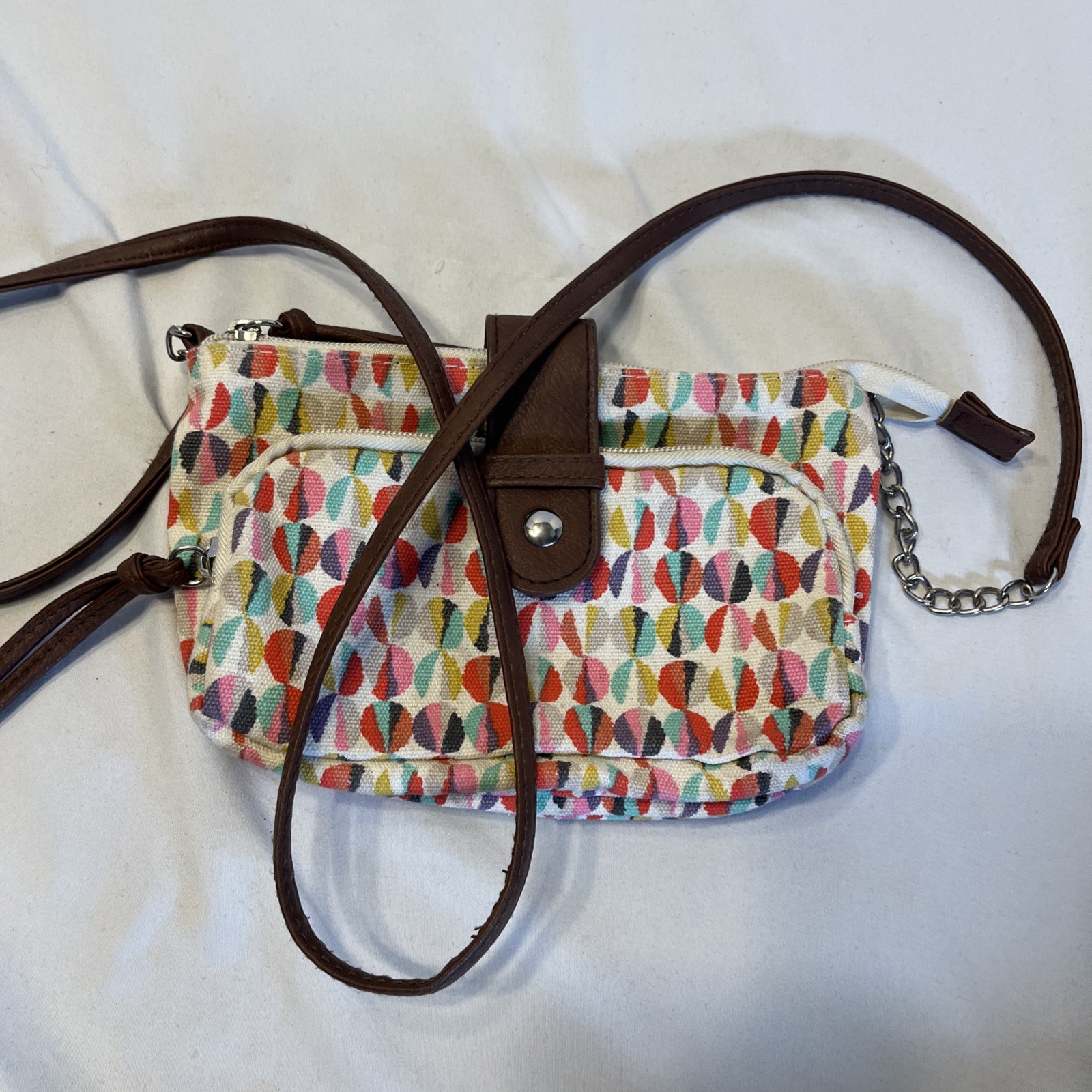 Small Crossbody Bag Colorful Geometric Design 8 x 5 Inches Zip Shut