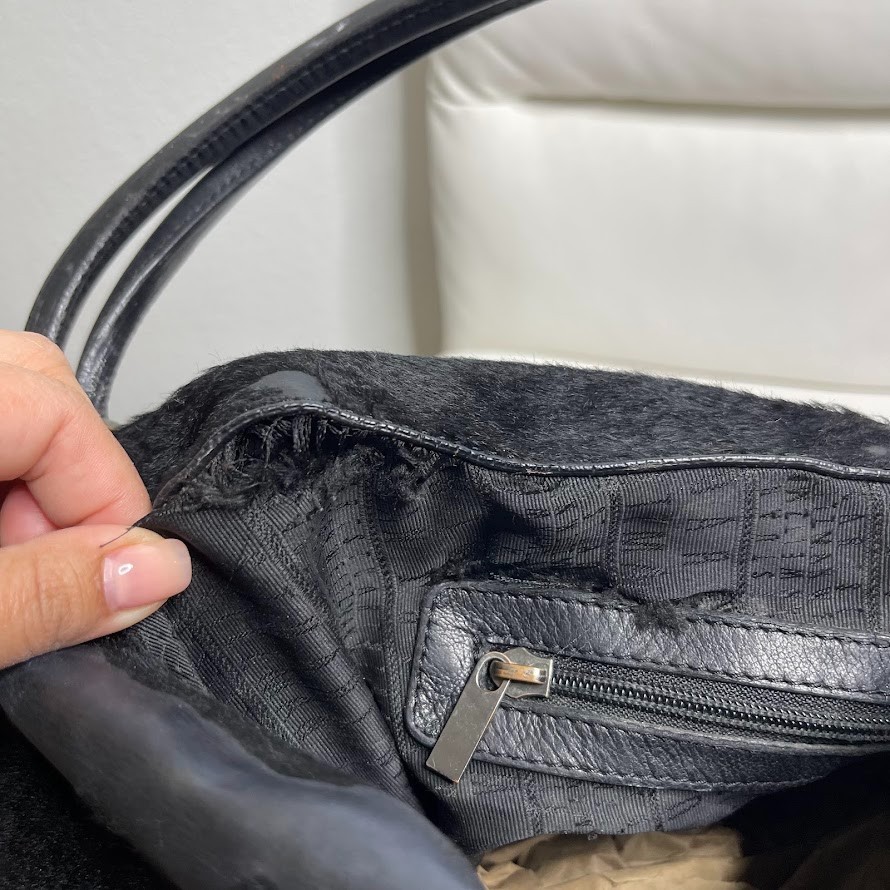 STUART WEITZMAN Black Hobo Shoulder Bag Calf Ponyhair Purse Leather Handbag