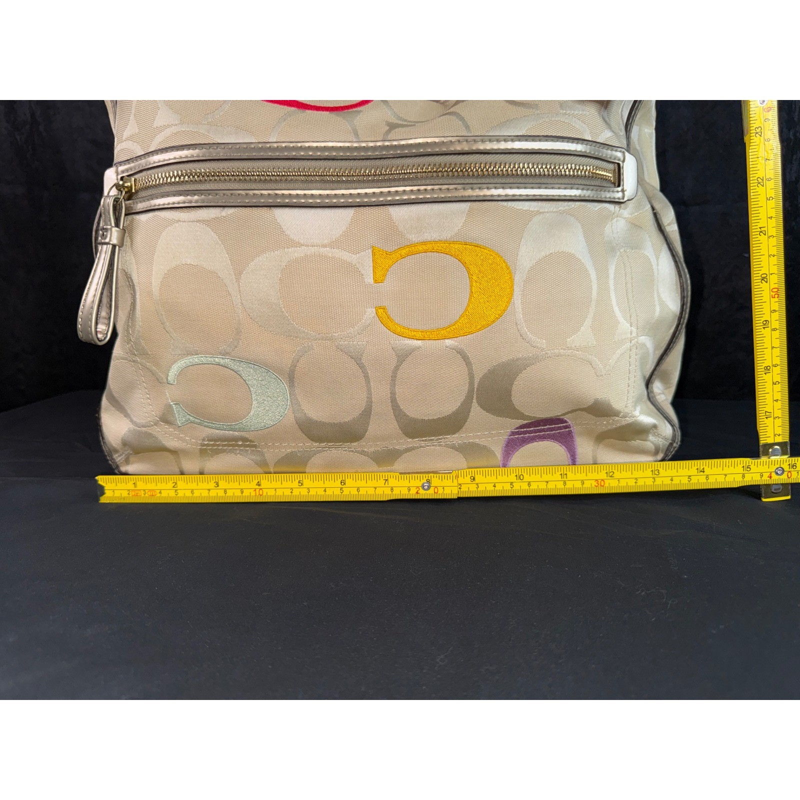 Coach Poppy Signature Sateen Tote Bag Beige Gold Multi Color C 22412 Large Tote
