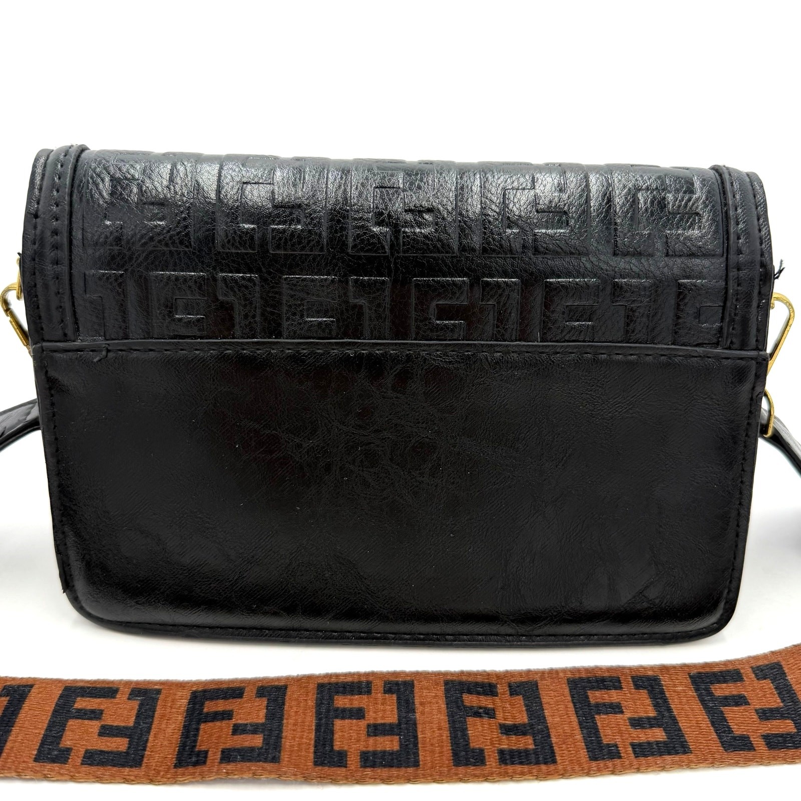 Fanpinbag Women’s Shoulder Bag Purse Embossed Black Monogram 8″x5.5″