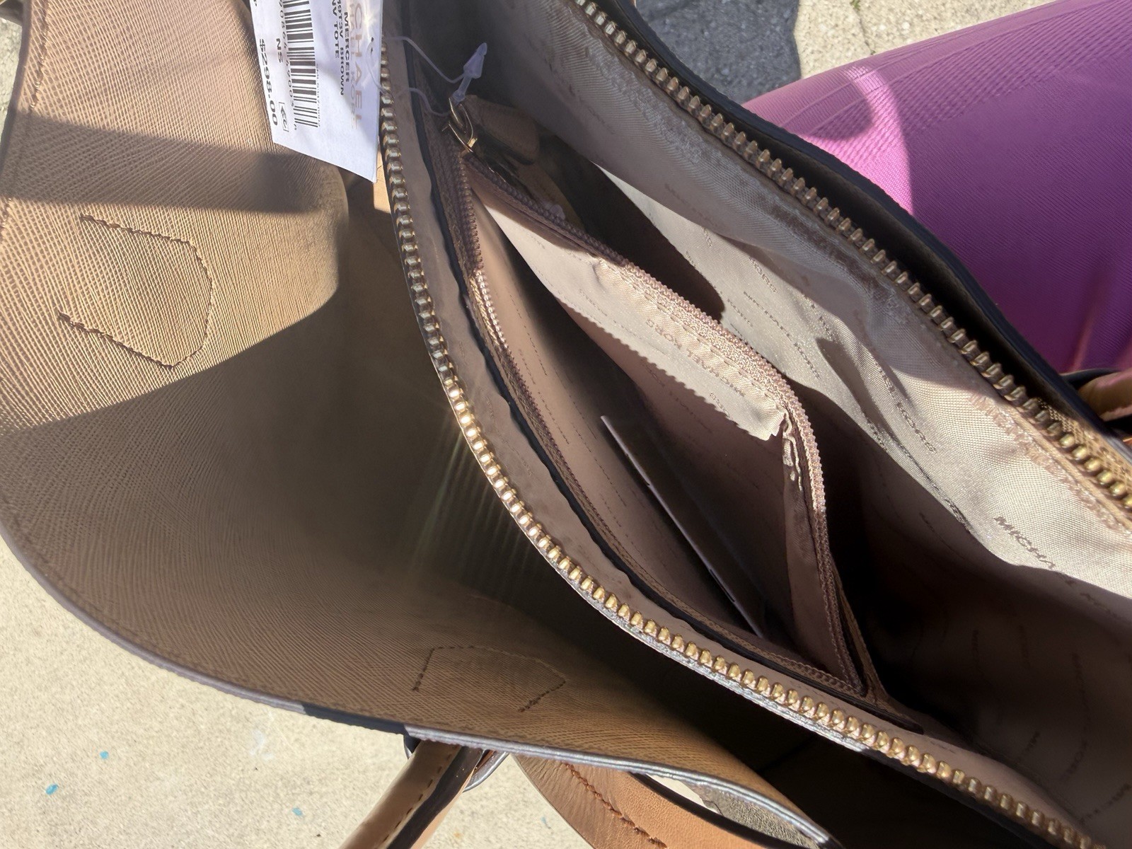 Michael Kors Mercer Brown Monogram Zip Tote Satchel w/ Detachable Strap