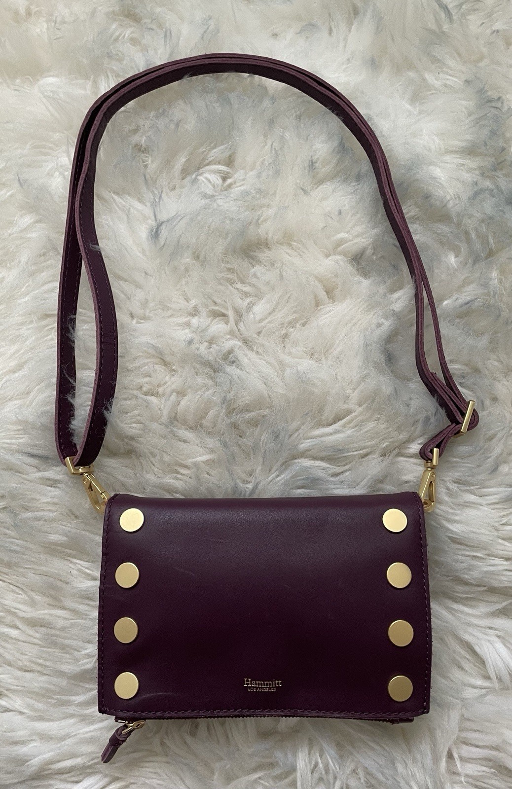 Hammitt stadium Studded Crossbody Bag Zip Pockets Magnetic Snap Flap Red Lining