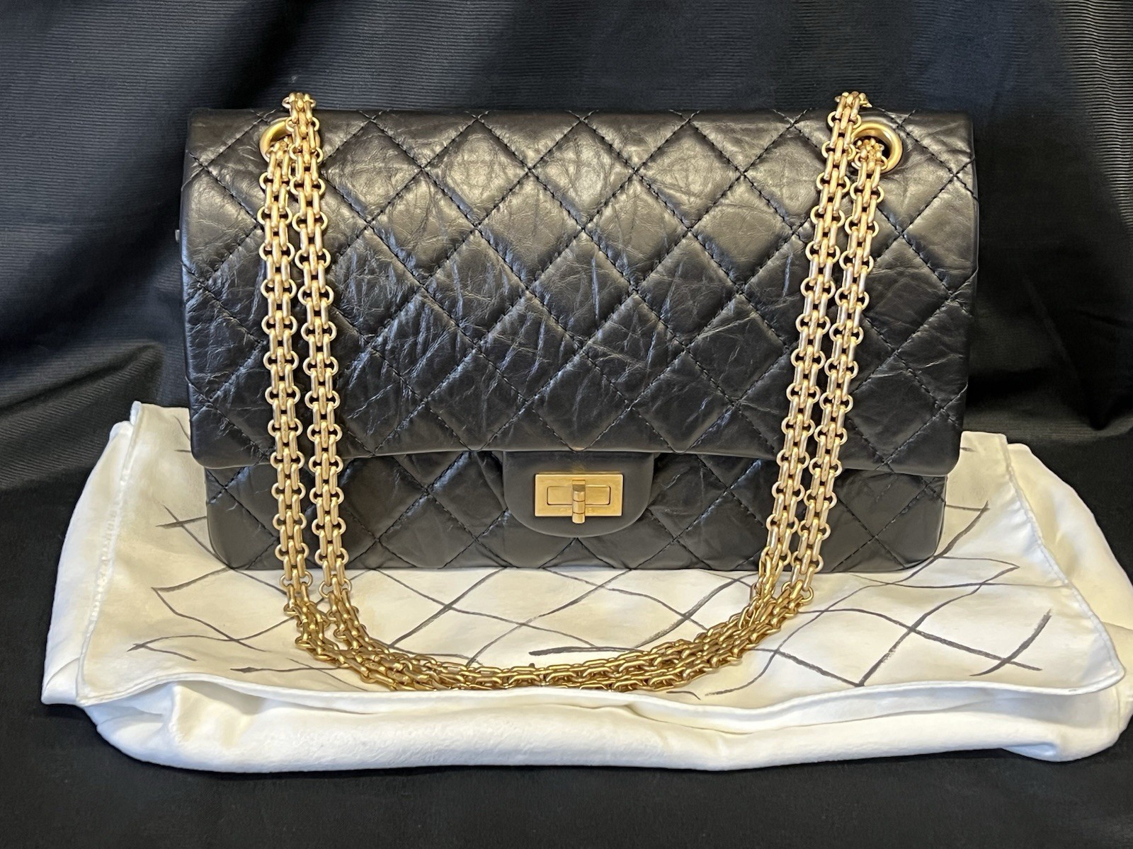 CHANEL LARGE 2.55 HANDBAG AGED CALFSKIN & GOLD-TONE METAL BLACK & ORGANIZER