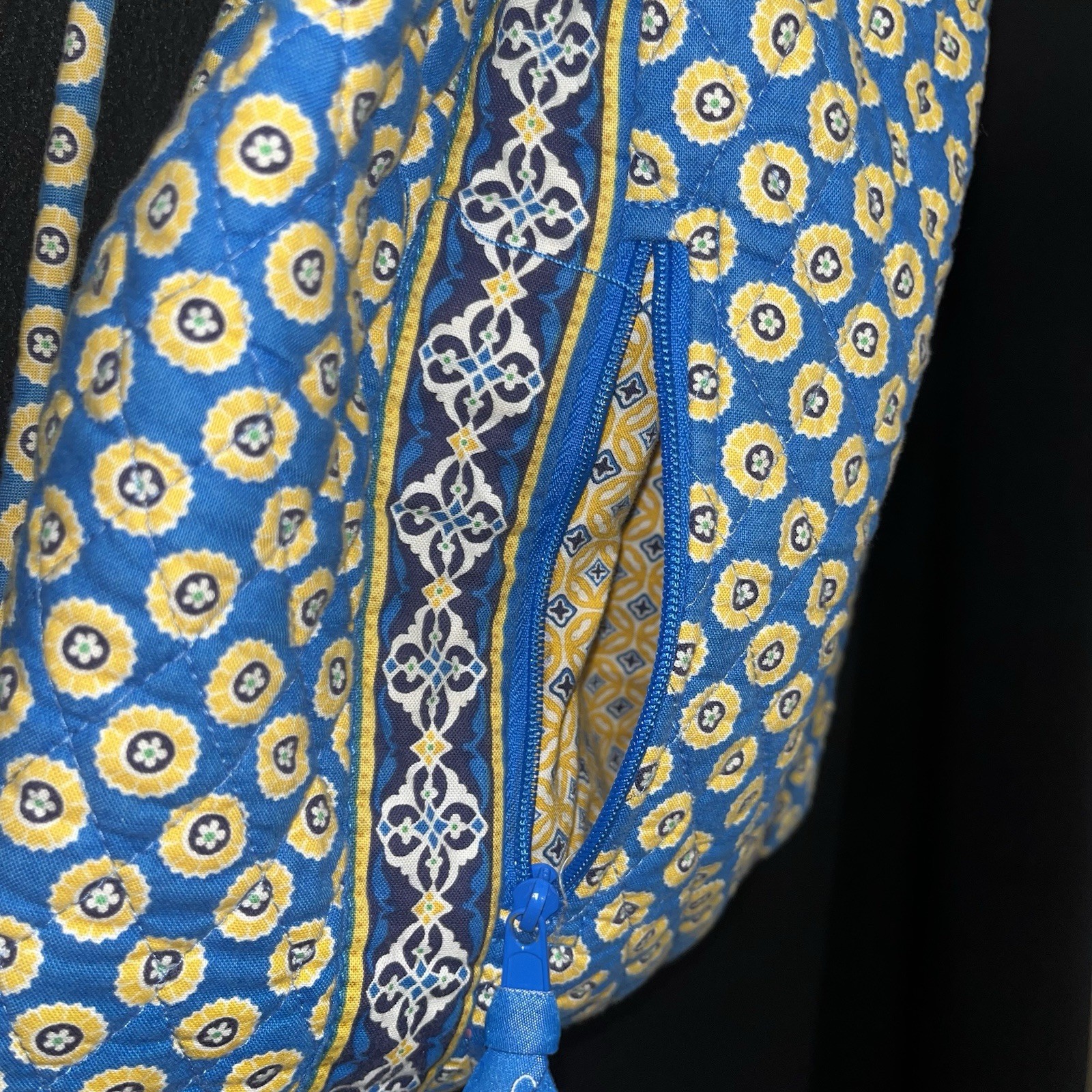 Vera Bradley Quilted Blue Yellow Geometric Design Sling Backpack
