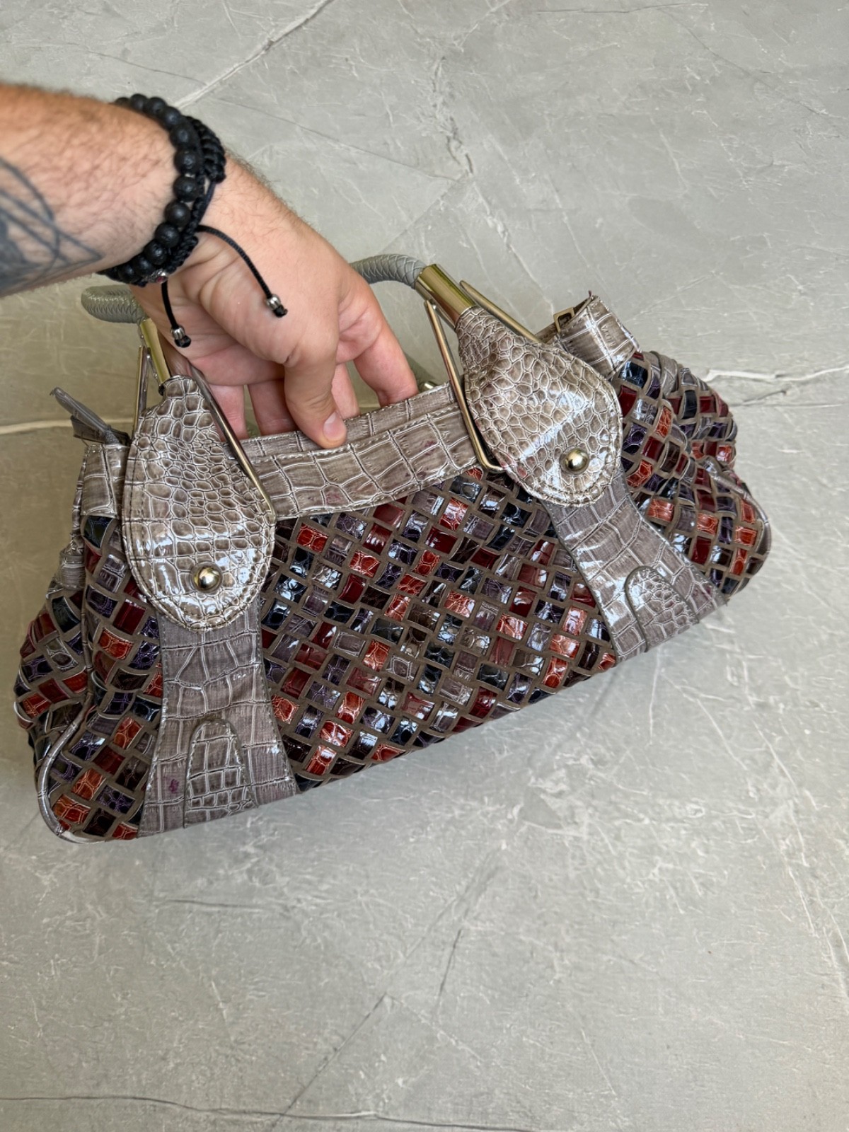Vintage Dolce & Gabbana Lacquered Woven Shoulder Bag Y2K