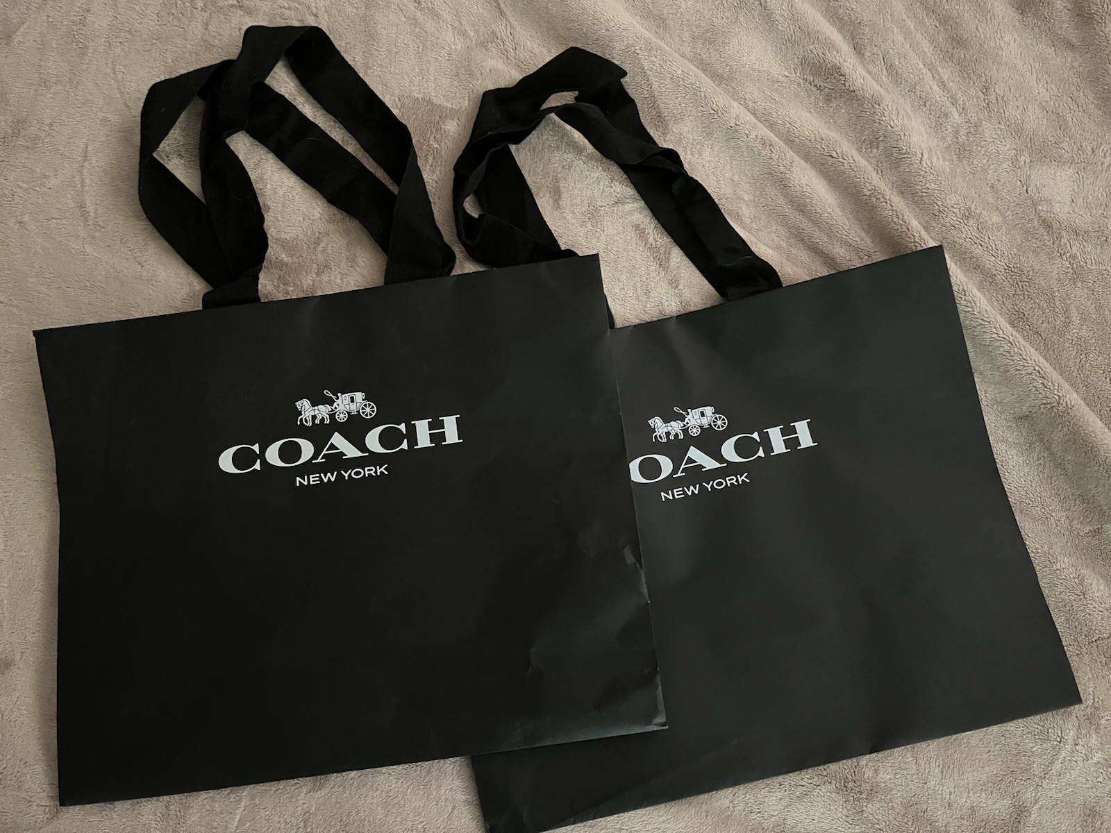 Lot Of 2 Black Reusable Coach Shopping Bags 16x13x6 Inches