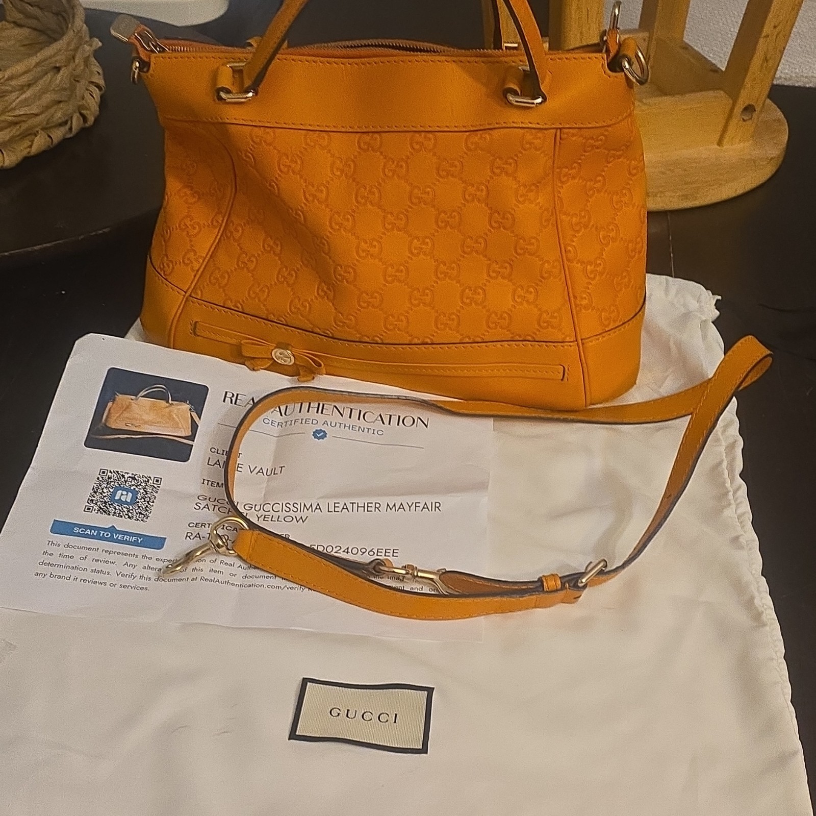 Gucci Guccissima Yellow GG Satchel Top Handle Zip w/ Strap & Dust Bag