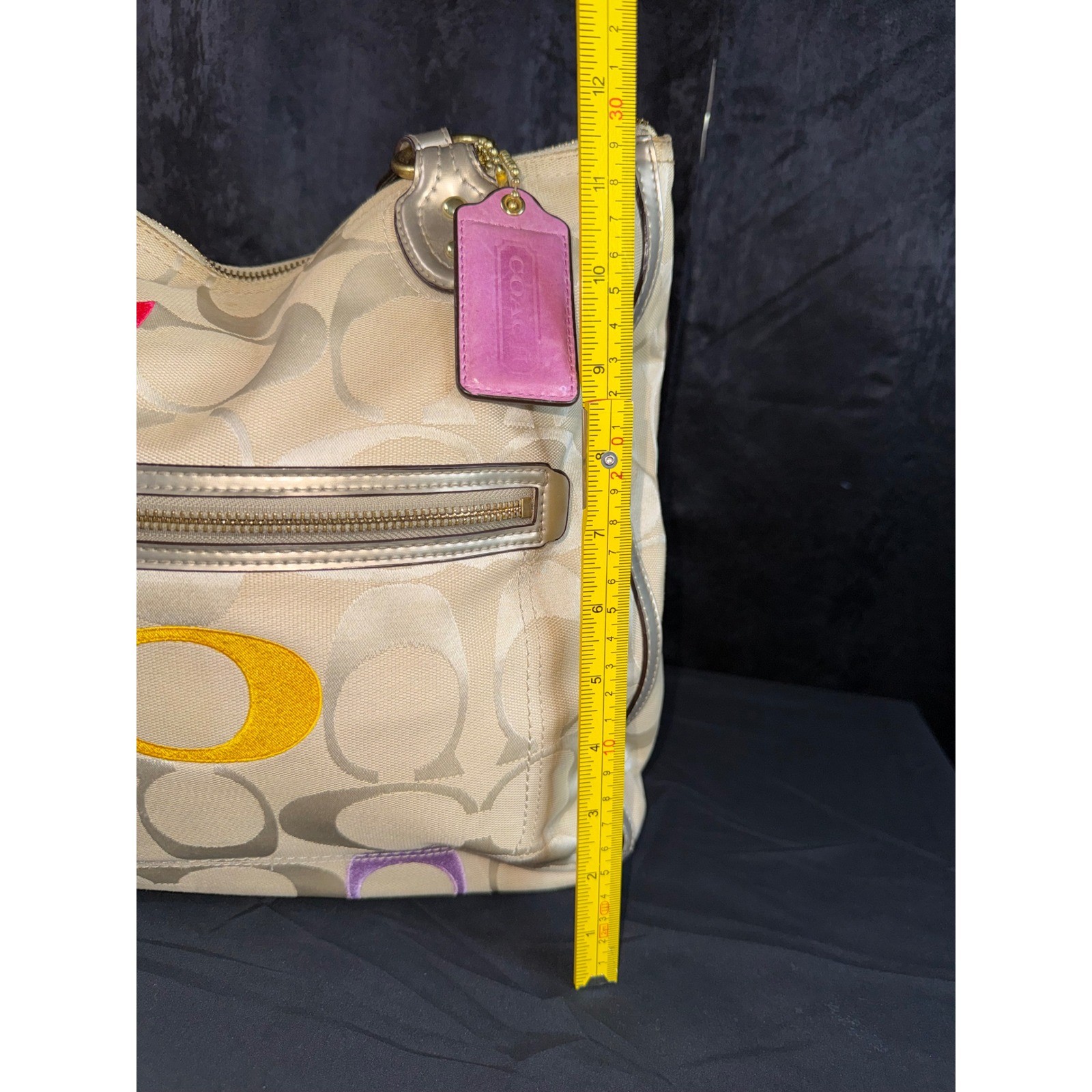 Coach Poppy Signature Sateen Tote Bag Beige Gold Multi Color C 22412 Large Tote