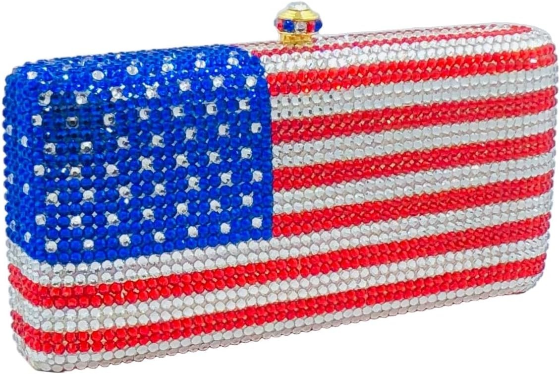 Boutique De FGG Mini National Flag Crystal Clutch Purses for Women Formal Evenin