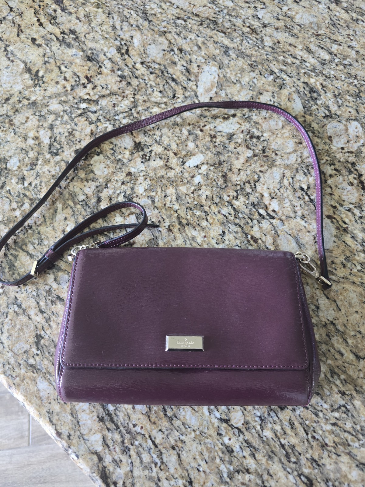 Kate Spade New York Plum Purple Patent Leather Crossbody Clutch Chain Strap