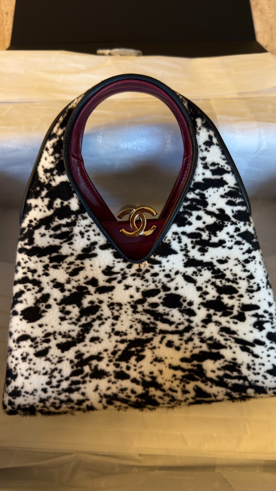NEW CHANEL Dalmatian Print Small Shopping Bag 26A Pony Hair GHW Full Set Rare