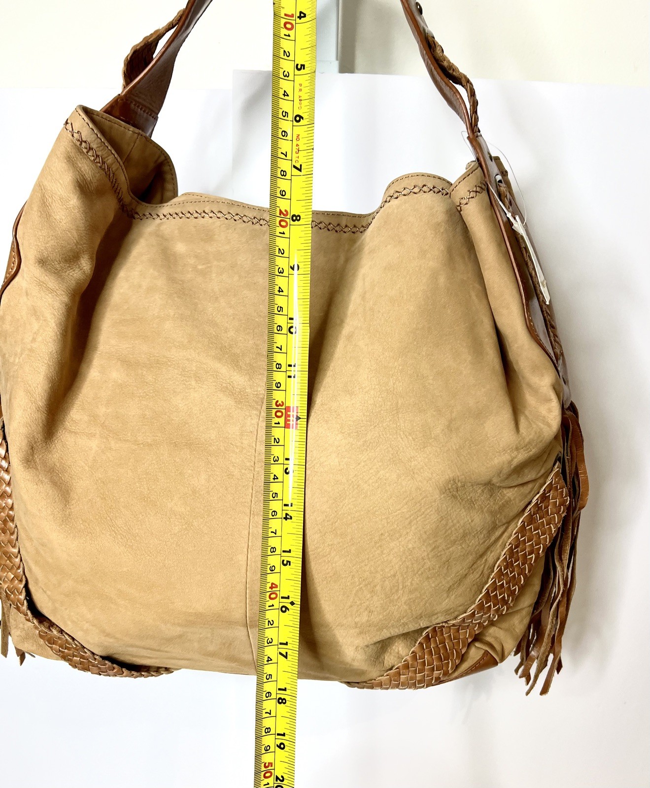 NWT Cole Haan Leather Suede Tan Sierra Purse Fringe Large
