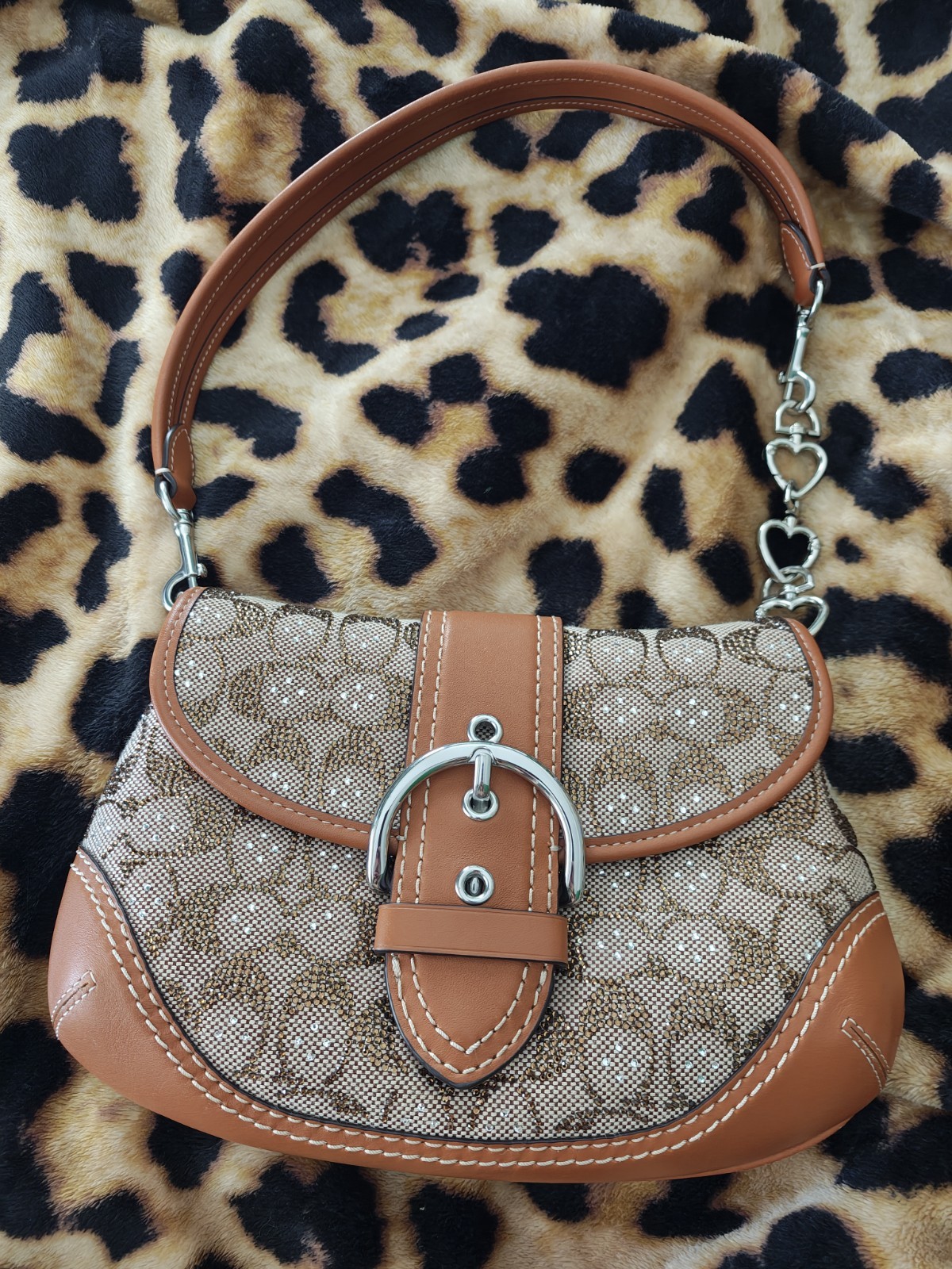 Coach Crystal Soho Signature Flap Bag RARE Discontinued – Brown/Tan Large