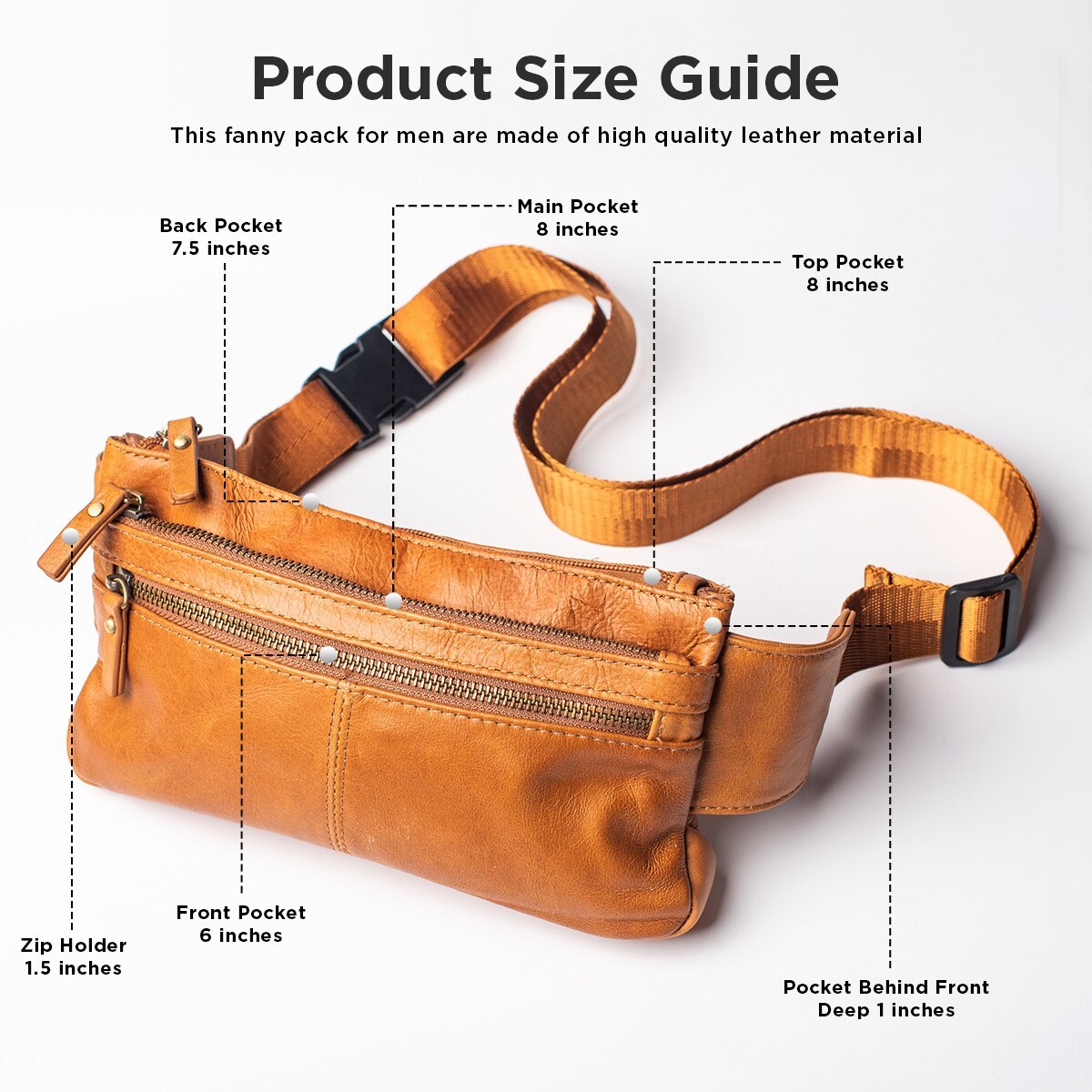 Light Brown Leather Fanny Pack Adjustable Strap Travel Hip Bum bag Purse wallet