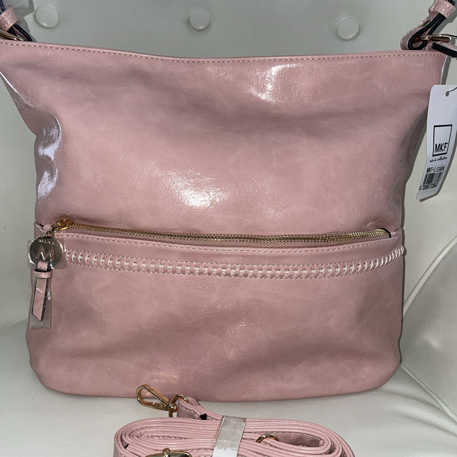 MKF MIA K Faux Leather Shoulder Tote Sachel Bag Purse Gray&White Large NWT