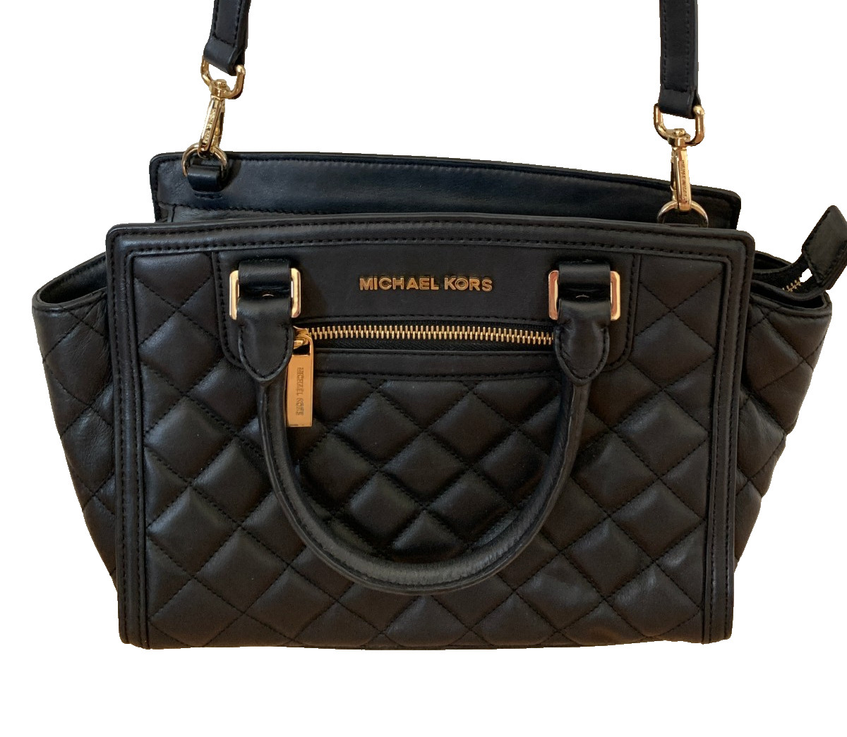 Michael Kors Selma Black Quilted Leather Satchel Handbag Crossbody w/Bag