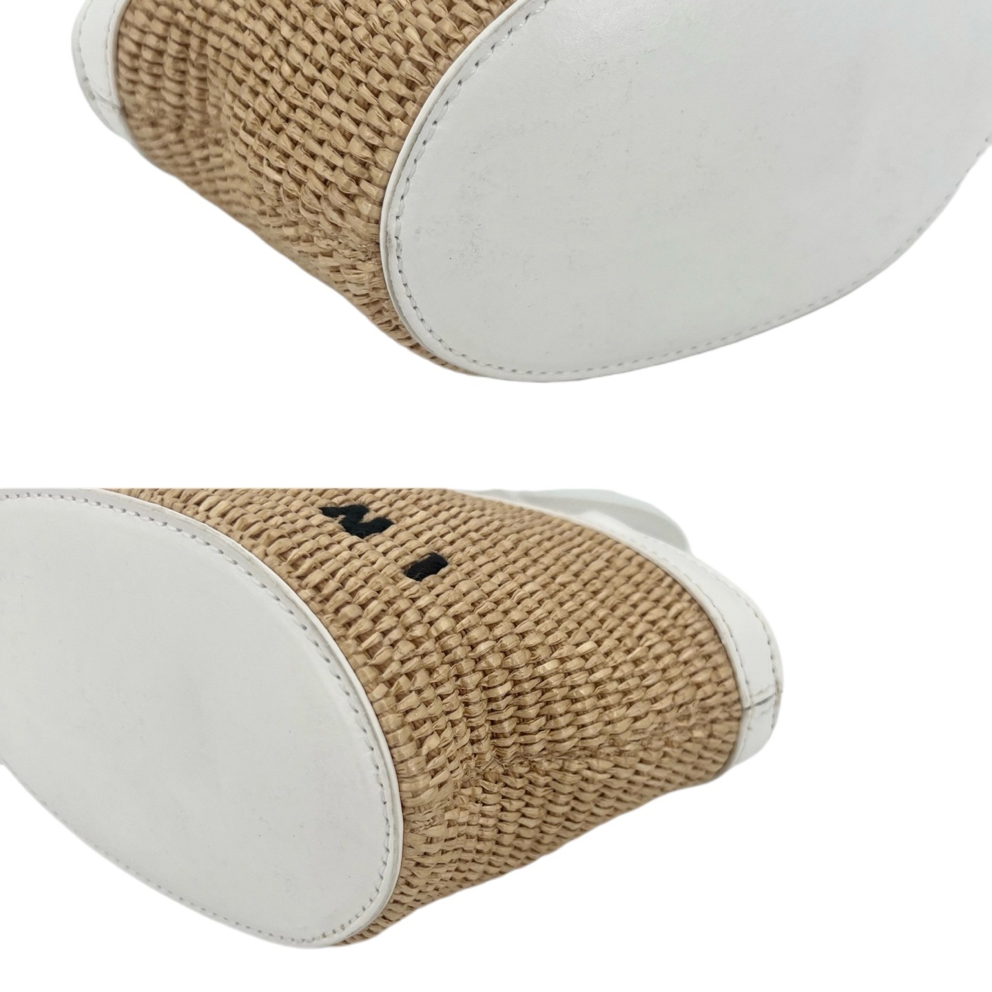 Marni Mini Beige Straw White Leather Gold HW Bucket Bag Duty Paid