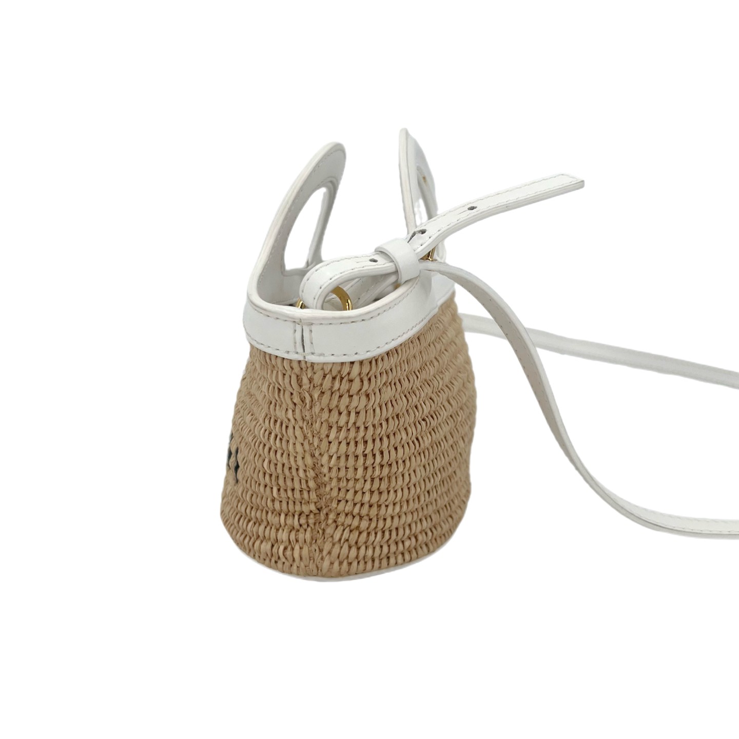 Marni Mini Beige Straw White Leather Gold HW Bucket Bag Duty Paid