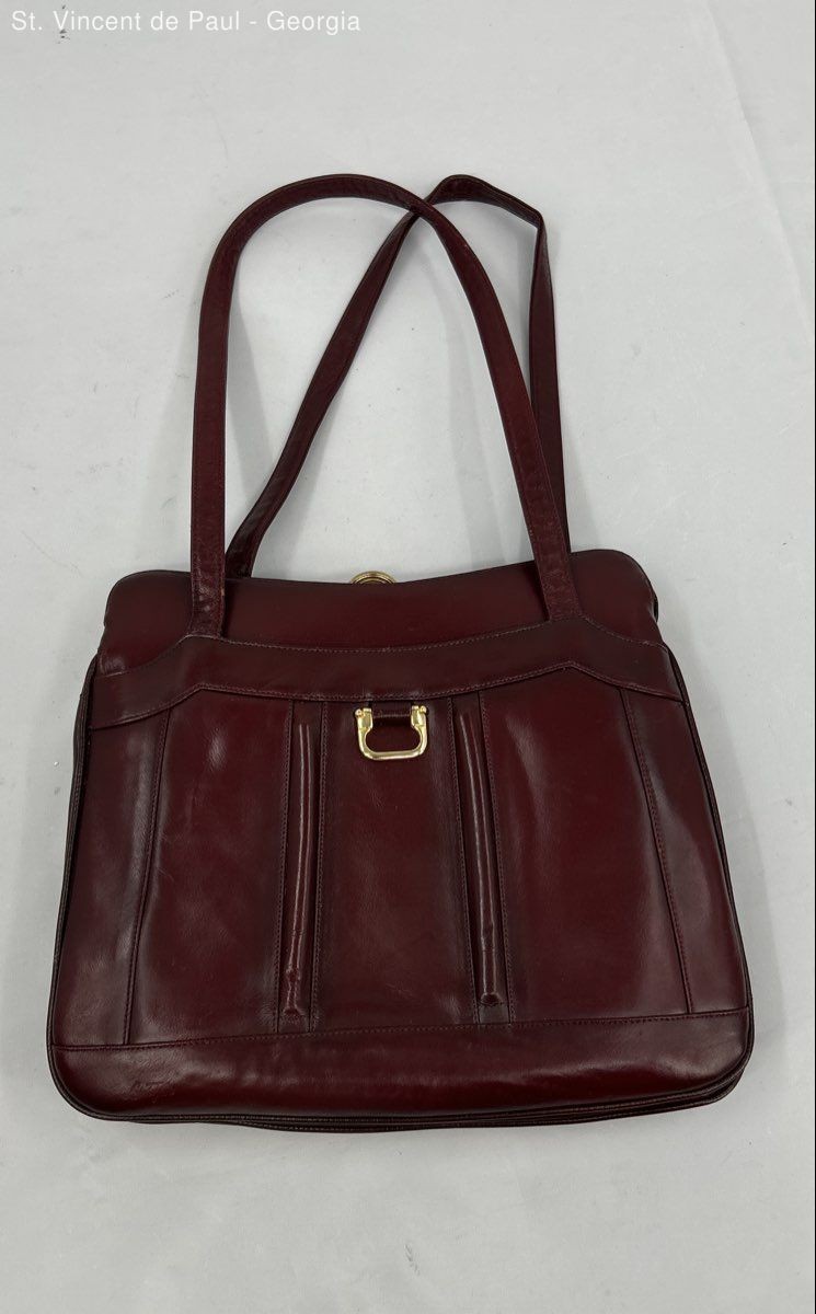 Vintage Lou Taylor Red Leather Pop Up Hinged Mirror Purse Handbag Made in Italy