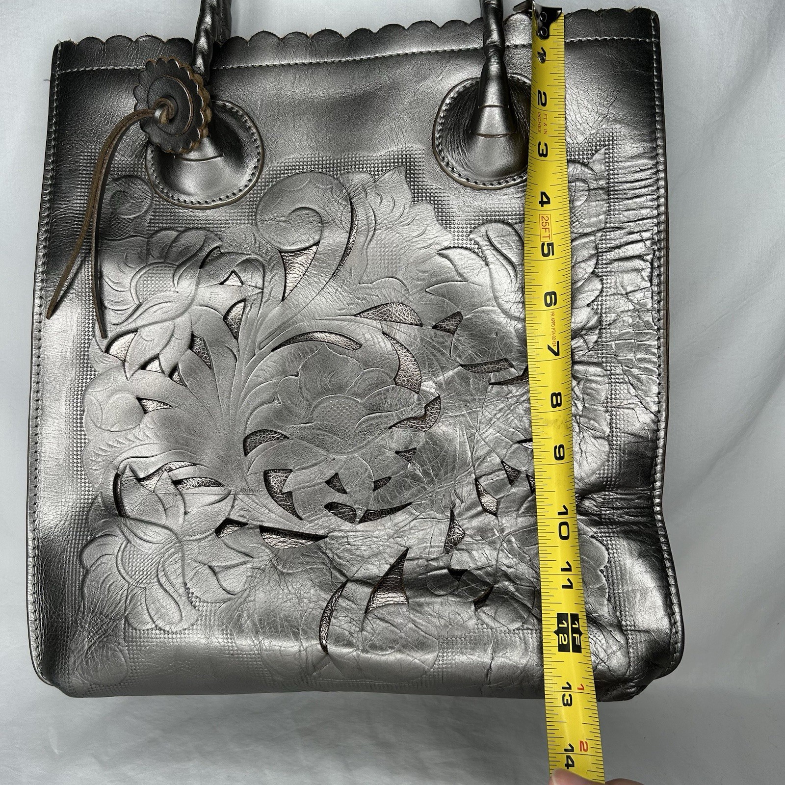 Patricia Nash Tooled Cut Out Leather Estella Tote Silver Shoulder Bag Purse