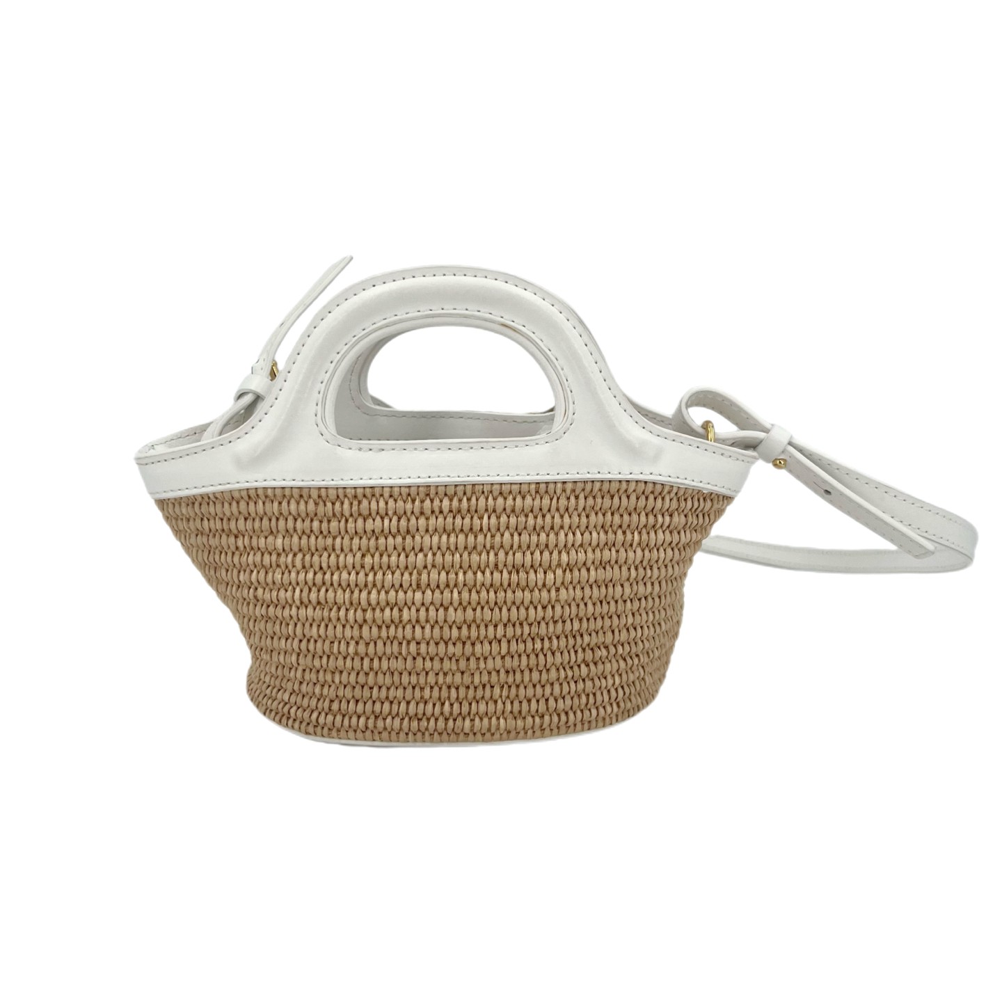 Marni Mini Beige Straw White Leather Gold HW Bucket Bag Duty Paid