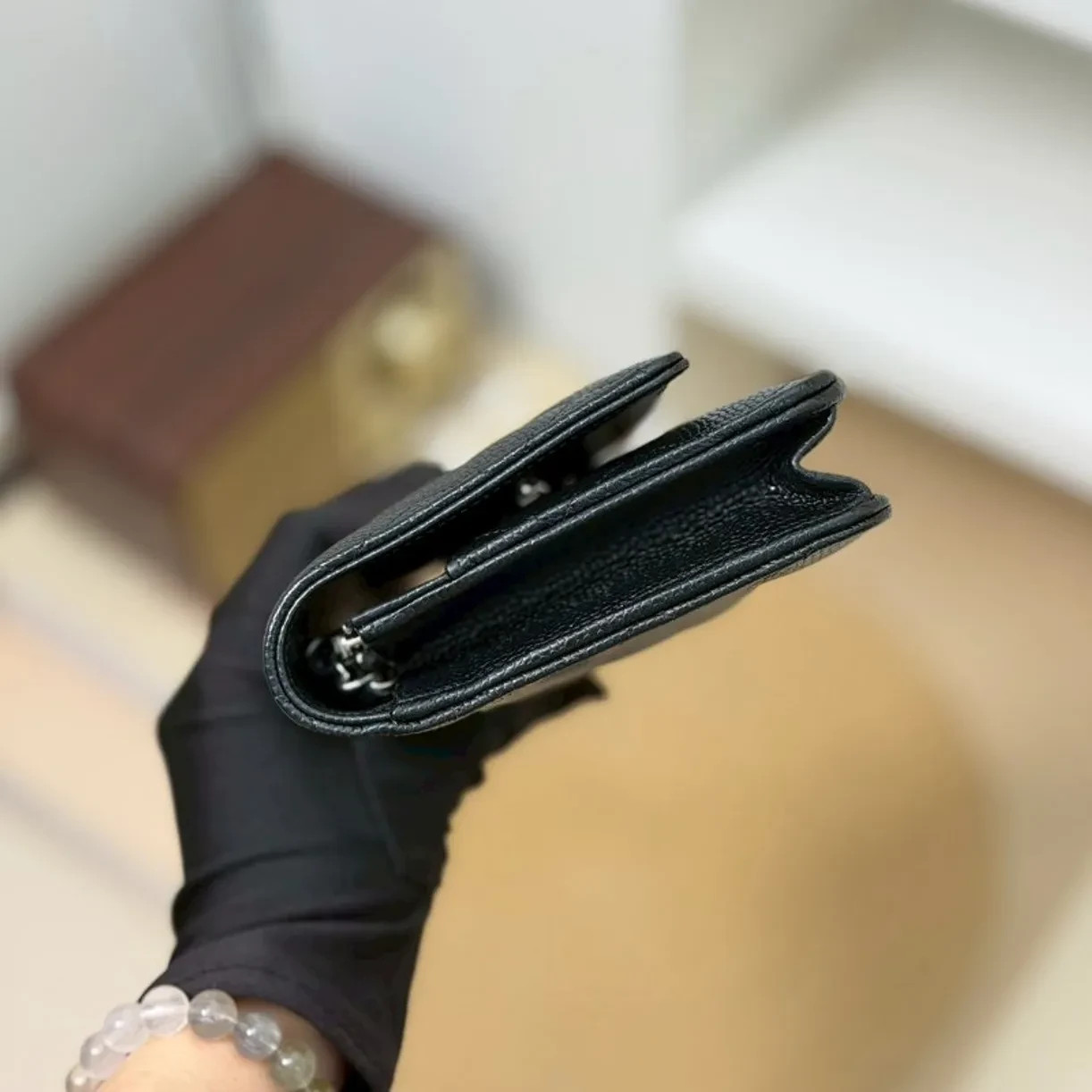 Chanel Wallet On A Chain Black With Silver Caviar